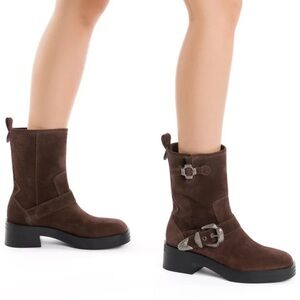 Larroude brown suede moto boots, size 8, new